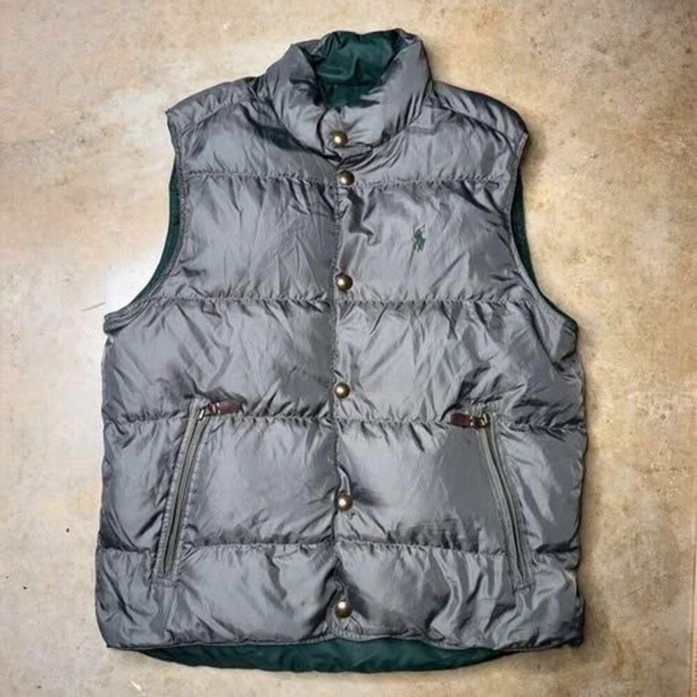 Vintage 90s Polo Ralph Lauren Puffer Vest Green Reversible Down Mens Size m